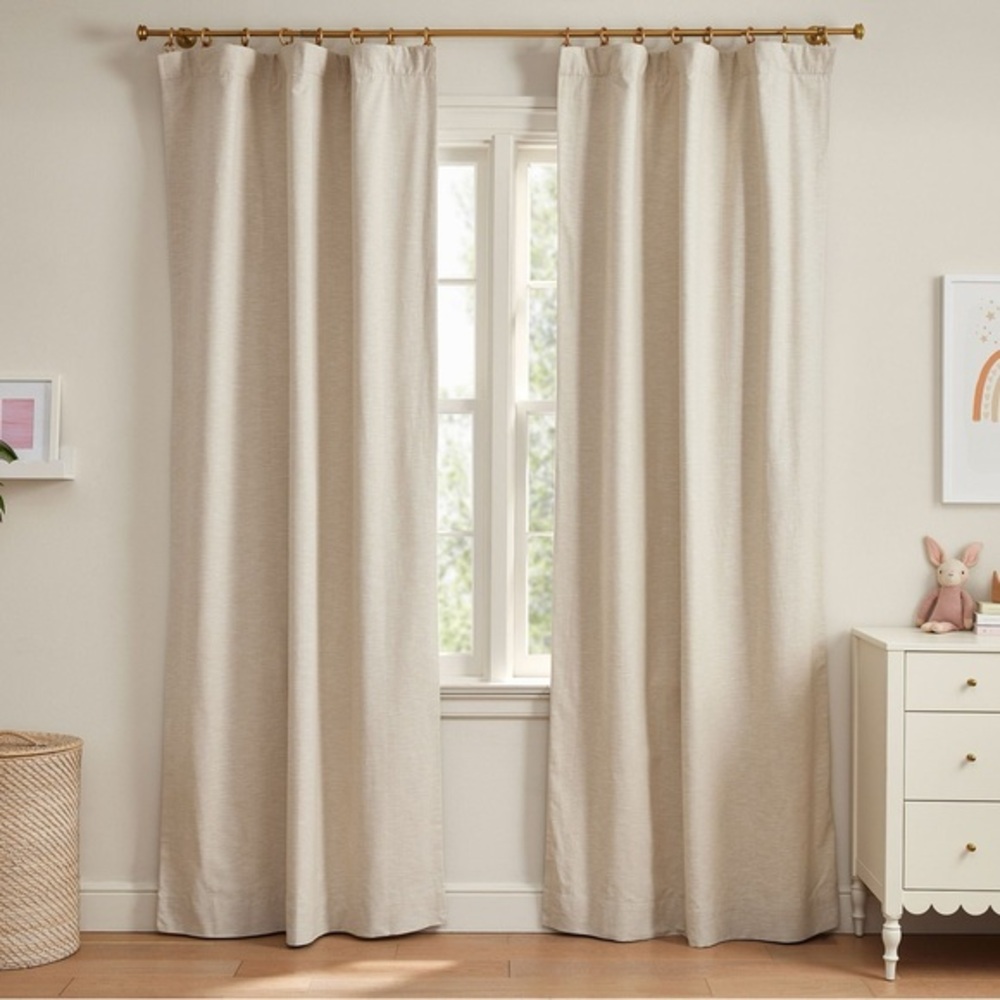 Pottery Barn Kids Evelyn Linen Blackout Curtains Flax 44x96 Set of 2 Panels